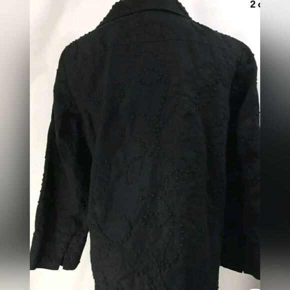 Jones New York Signature M Black 100% LINEN 3/4Slv ButtonUp Textured Women Shirt - Picture 2 of 10